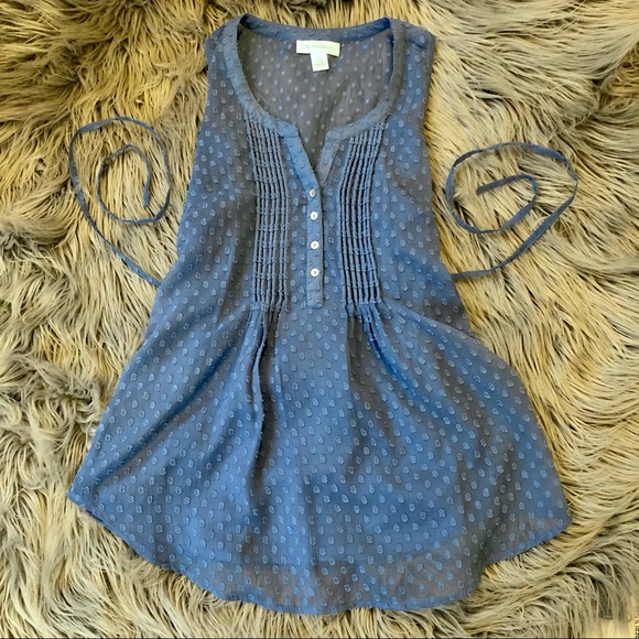 Motherhood Maternity Sheer Textured Blue Sleeveless Babydoll Henley, Size S - Picture 2 of 5